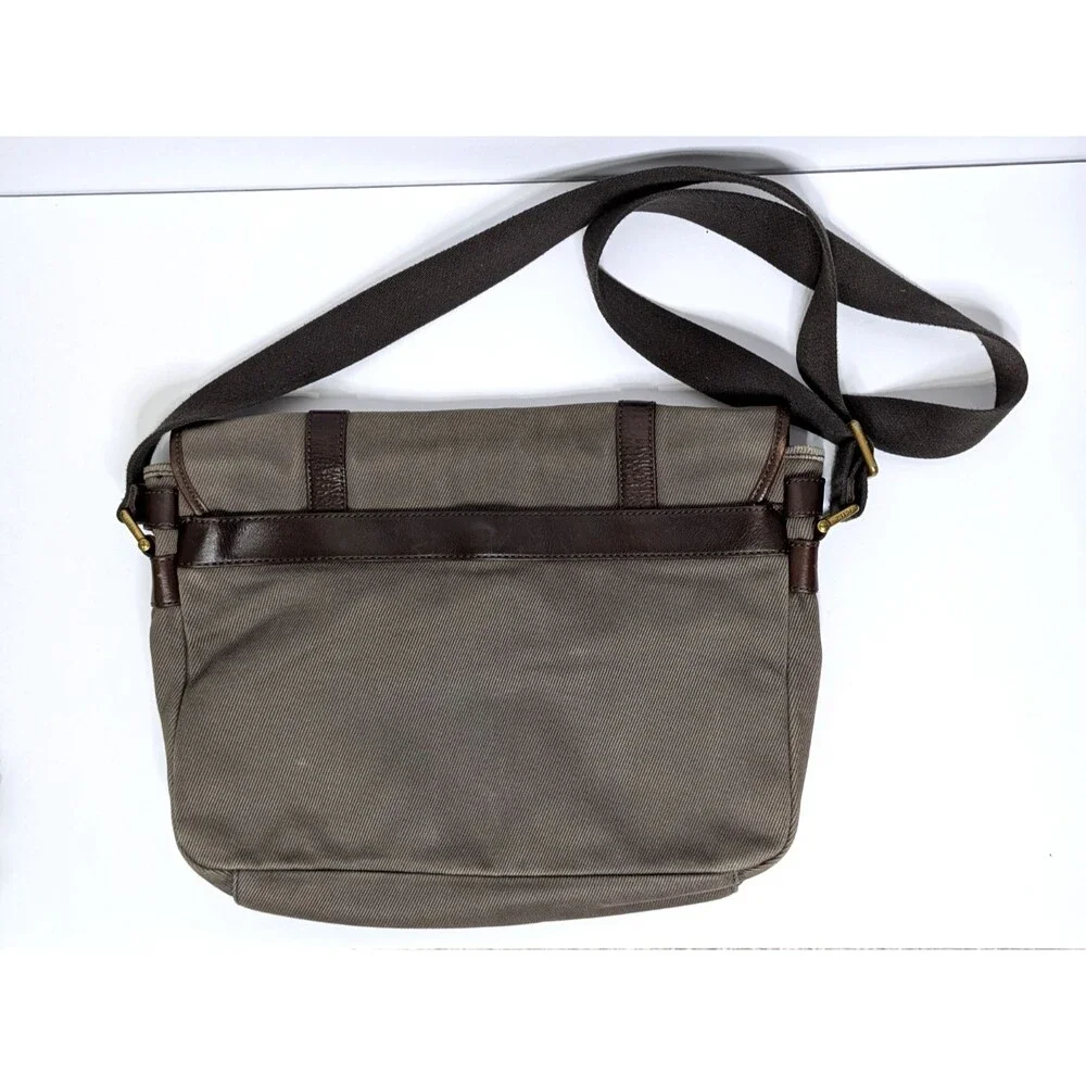 Fossil Estate City Gray Canvas Leather Accents Messenger Bag 12”x 9”